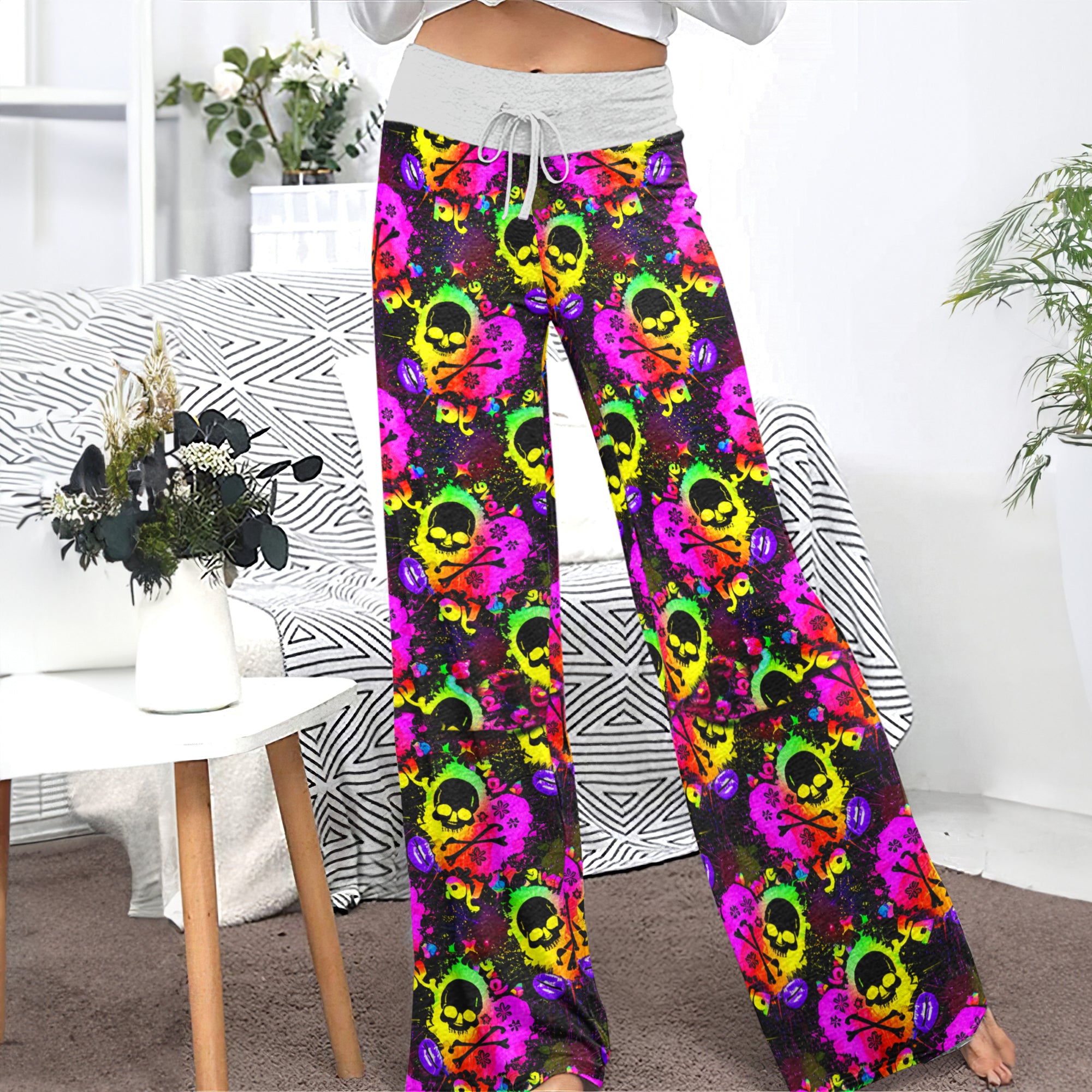Radical Retro Grunge Skull Women's High-waisted Wide Leg Pants