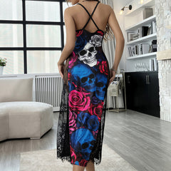 Pastel Skull Rose Pattern Women's Lace Cami Sleepwear
