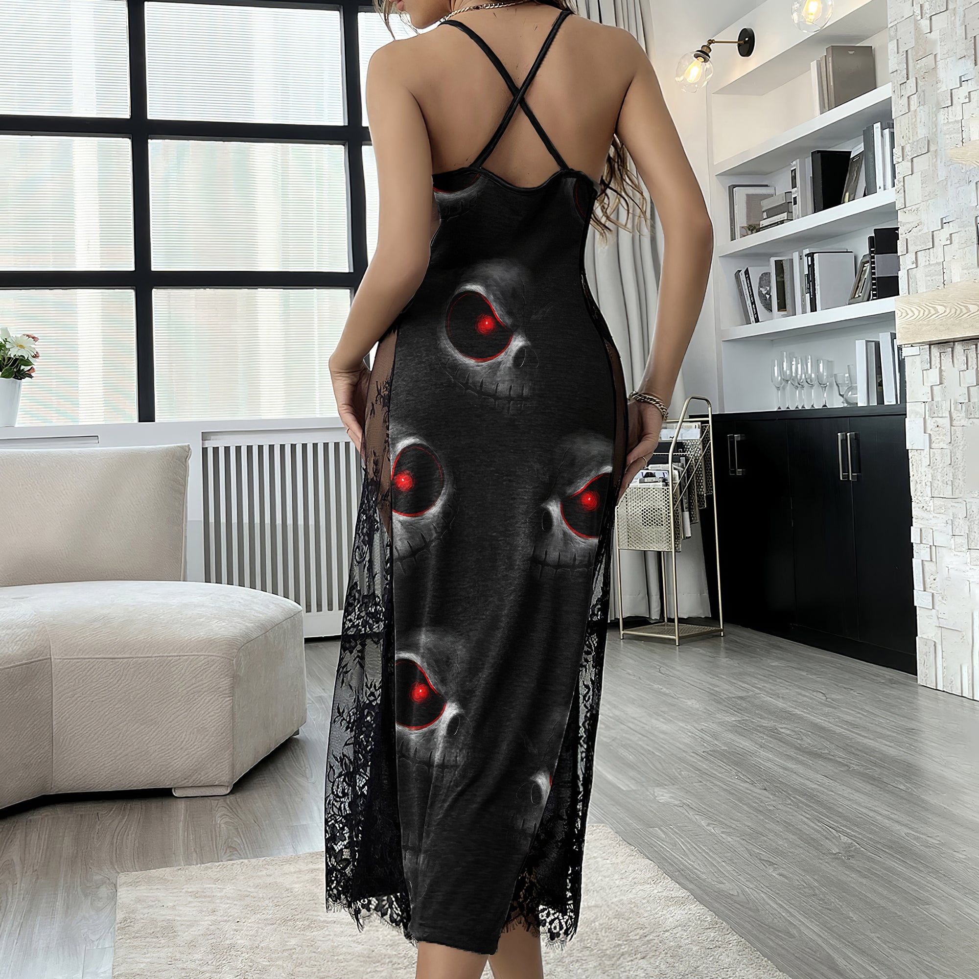 Shadow Skulls Pattern Women's Lace Cami Sleepwear