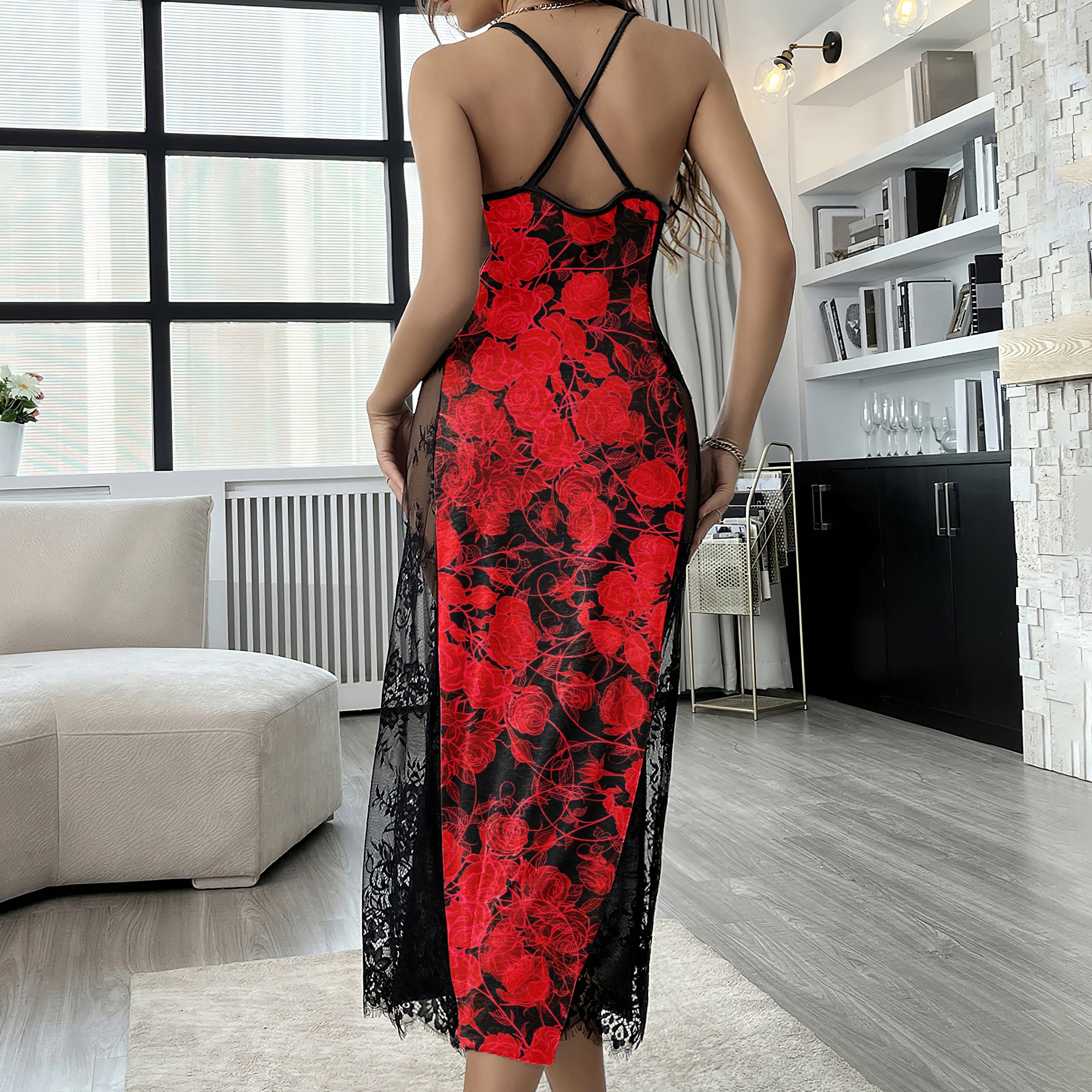 Red Skull Rose Abstract Women's Lace Cami Sleepwear