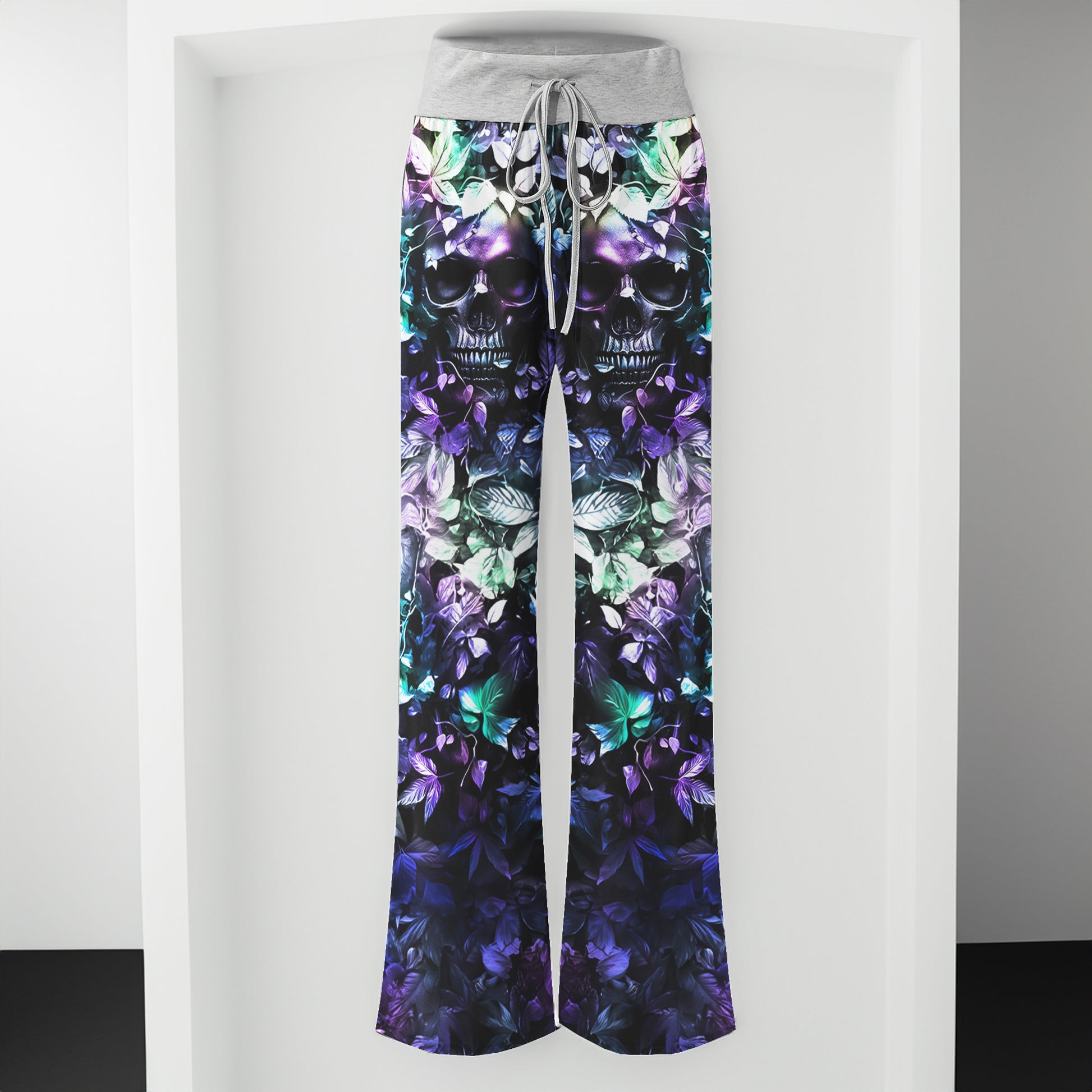 Abstract Skull Leaf Women's High-waisted Wide Leg Pants | Wonder Skull