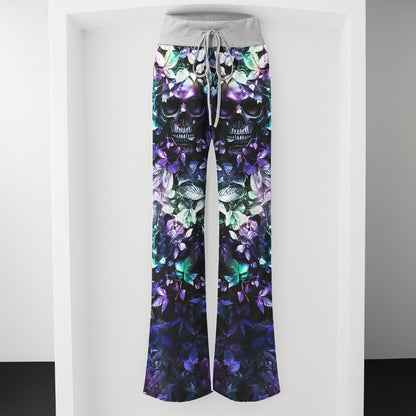 Abstract Skull Leaf Women's High-waisted Wide Leg Pants | Wonder Skull