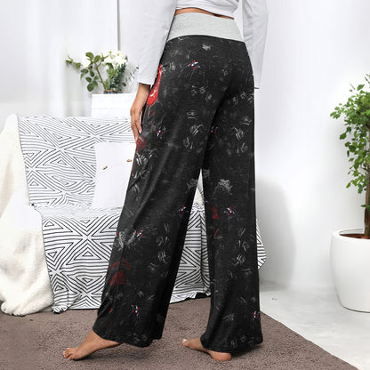 Dark Gothic Skull Rose Women's High-waisted Wide Leg Pants | Wonder Skull