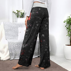 Dark Gothic Skull Rose Women's High-waisted Wide Leg Pants | Wonder Skull