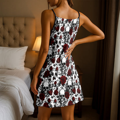 Dark Floral Skull Texture Short Cami Dress