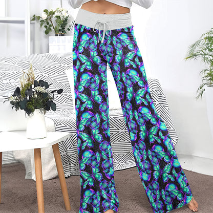 Neon Mystic Butterfly Skulls Women's High-waisted Wide Leg Pants