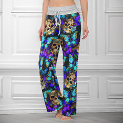 Abstract Skull Butterfly Women's High-waisted Wide Leg Pants