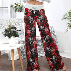 Red Skull Ornament Gothic Women's High-waisted Wide Leg Pants | Wonder Skull