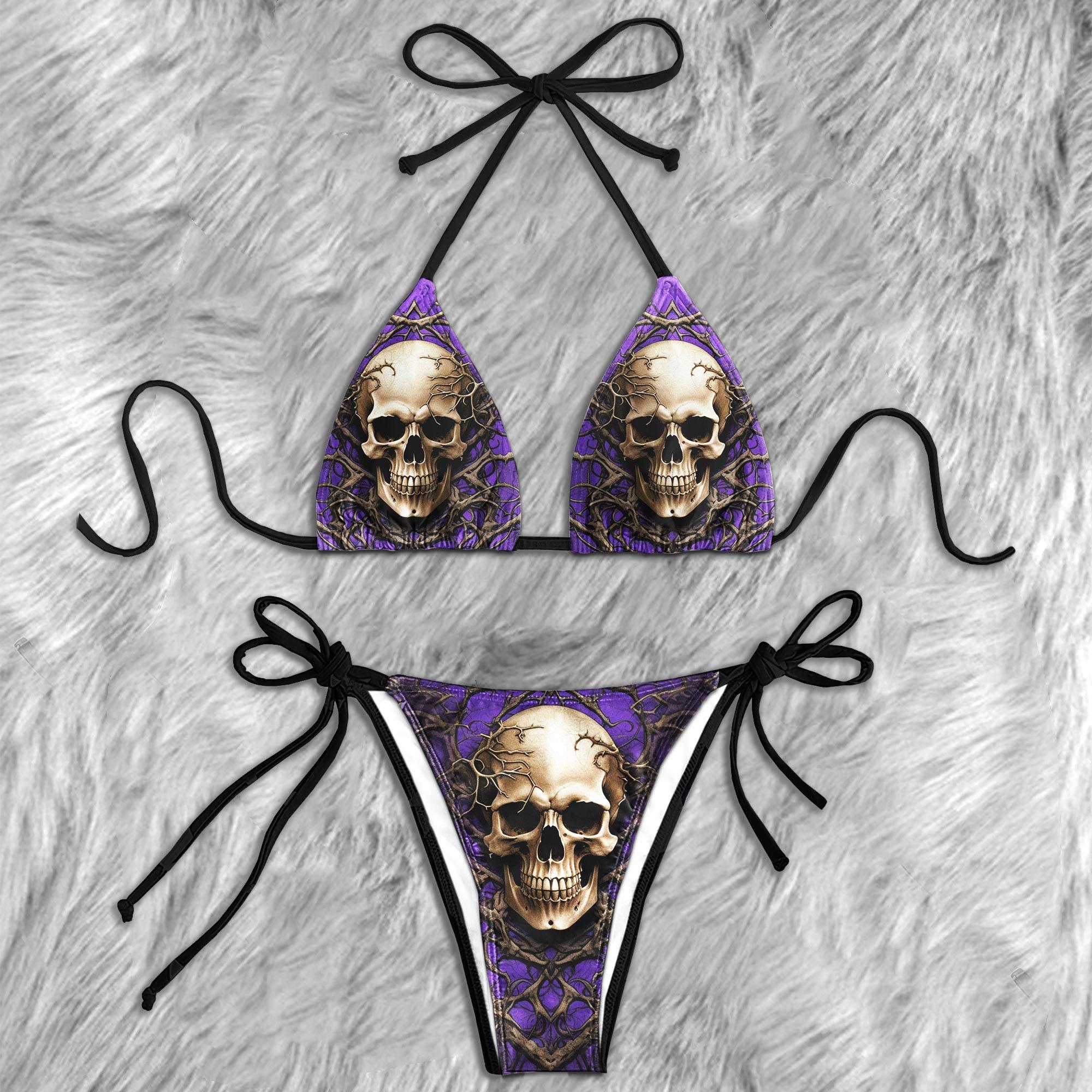 Purple Roots Skull Micro Triangle Bikini Swimsuit - Wonder Skull