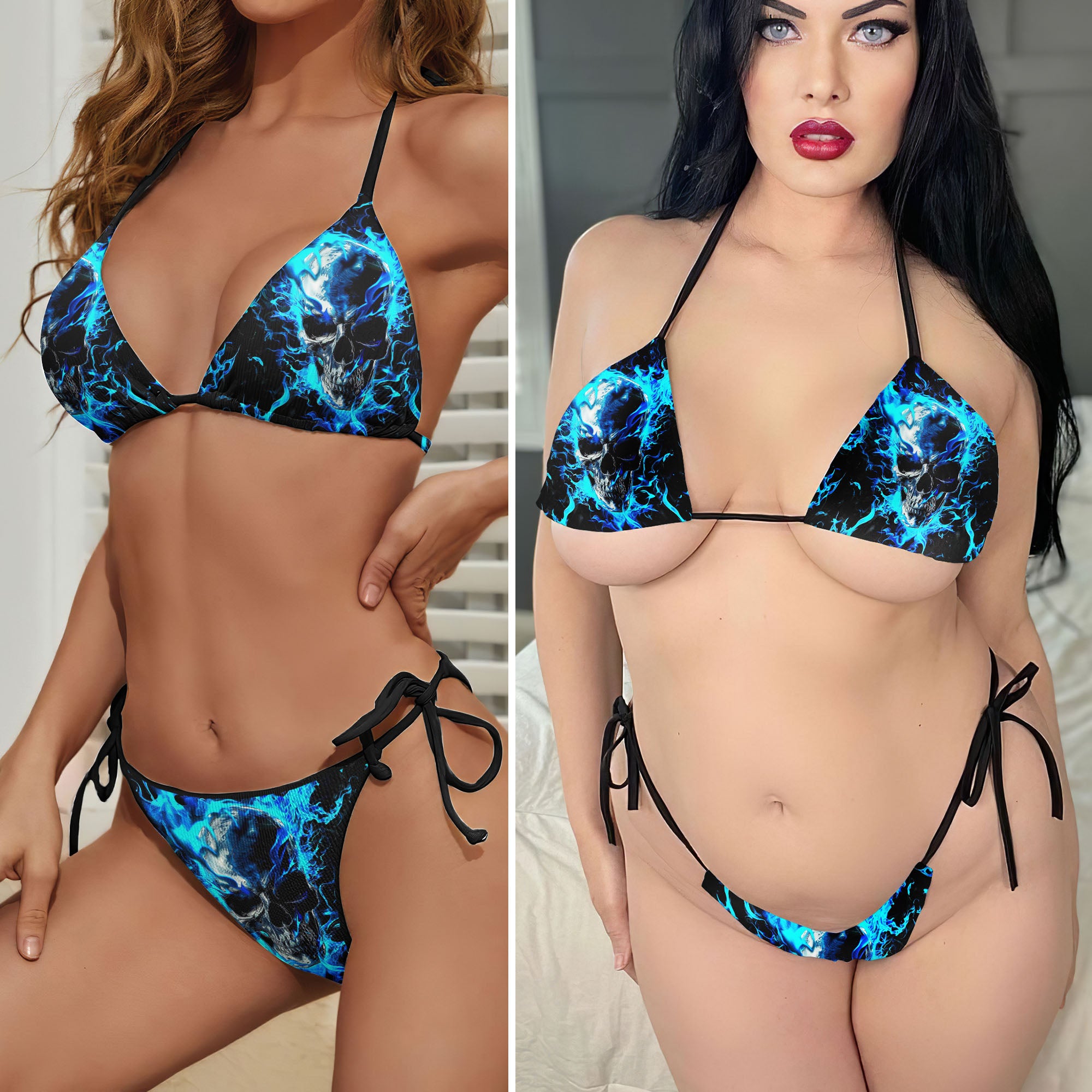 Thunder Blue Skull Micro Triangle Bikini Swimsuit - Wonder Skull