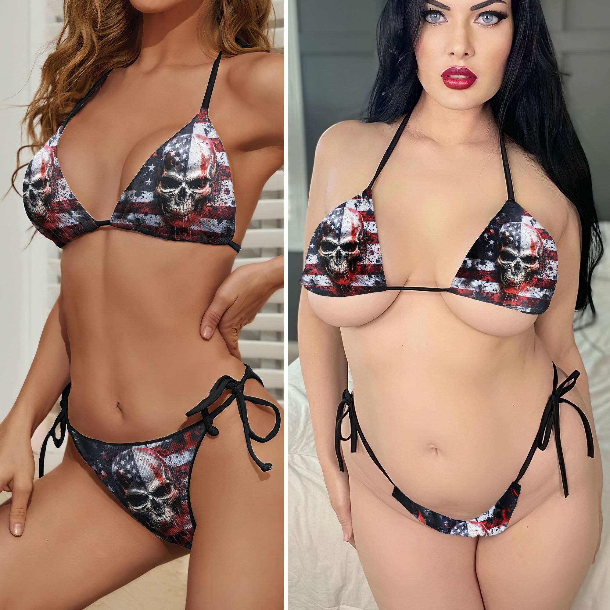 Scary Skull Flag Micro Triangle Bikini Swimsuit - Wonder Skull