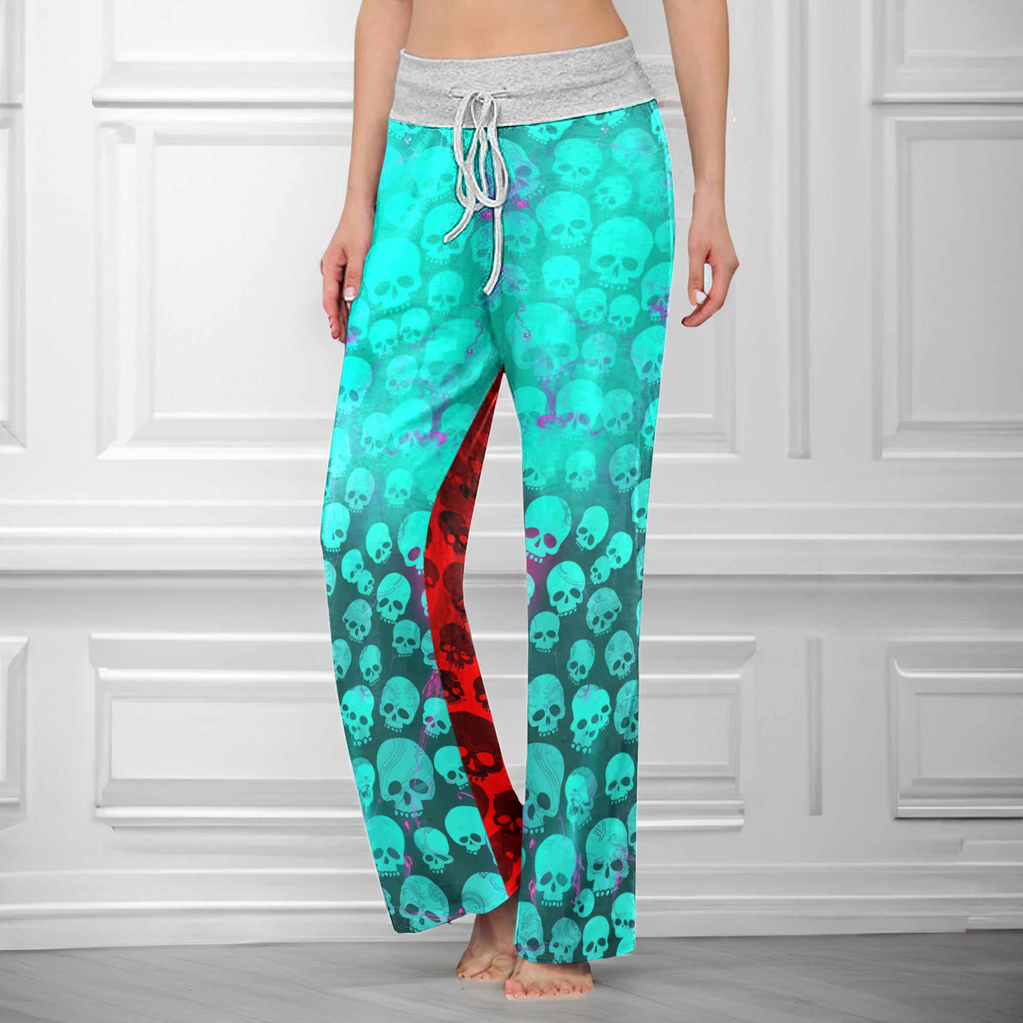 Red Velvet Skull Parade Women's High-waisted Wide Leg Pants