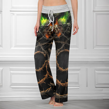 Barbed Trinity Skull Women's High-waisted Wide Leg Pants