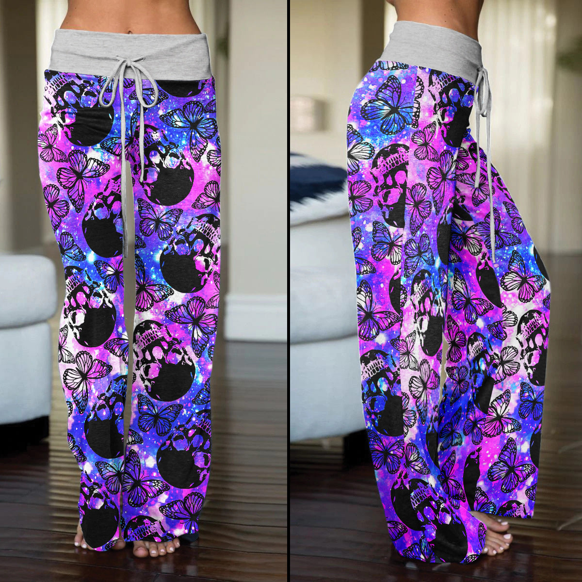 Purple Smoke Skull Butterfly Women's High-waisted Wide Leg Pants | Wonder Skull