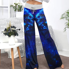 Blue Skull Art Abstract Women's High-waisted Wide Leg Pants | Wonder Skull