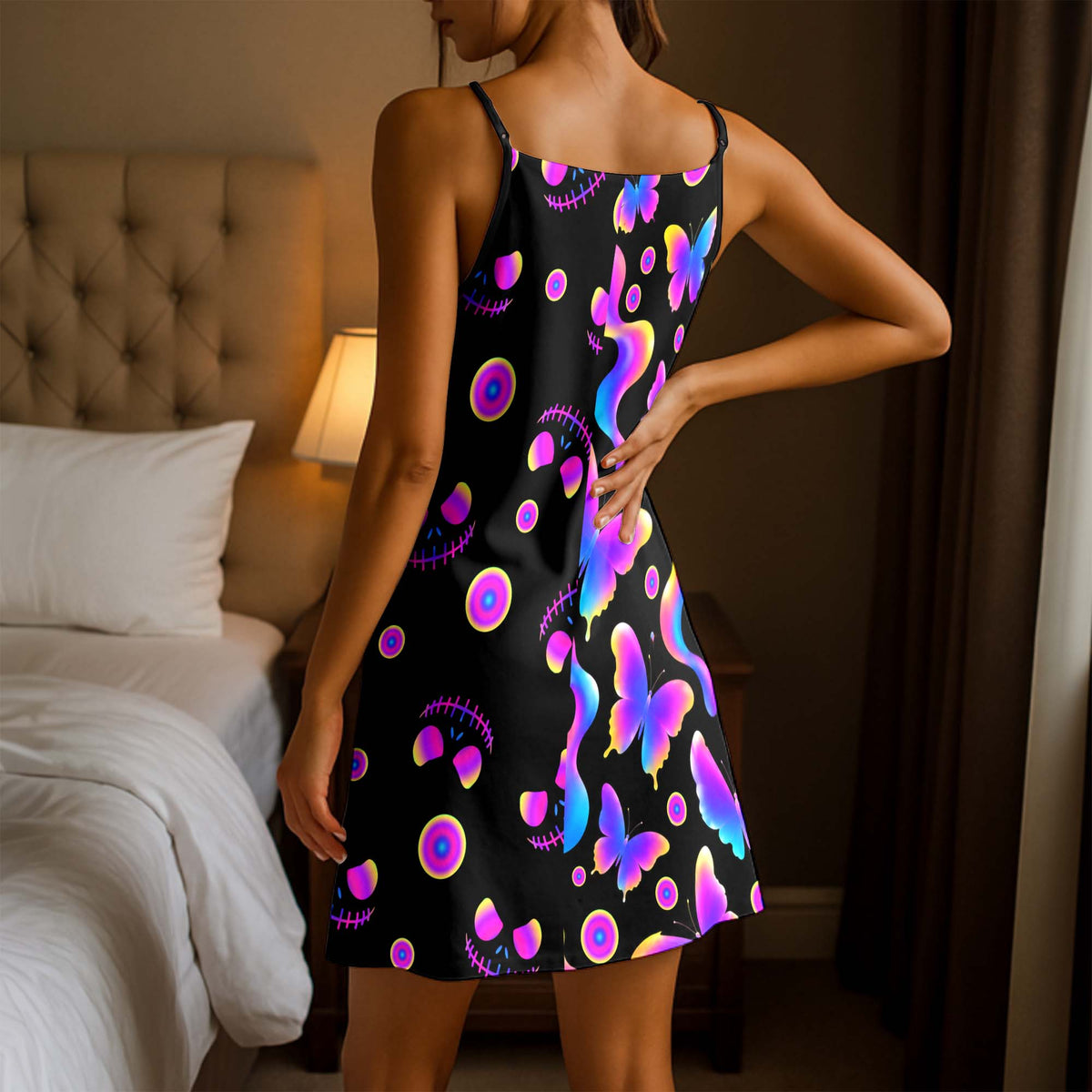 Neon Illusion Pattern Short Cami Dress