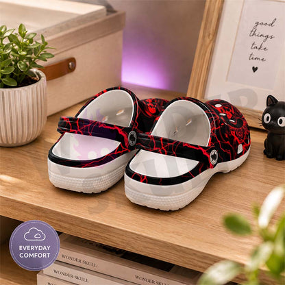 Wonder Skull Lightweight Clog Sandals are designed for all-day comfort. Featuring breathable ventilation holes, a cushioned footbed, and a pivoting heel strap, these versatile unisex clogs are perfect for use at home, outdoors, or at work — whatever your profession may be.