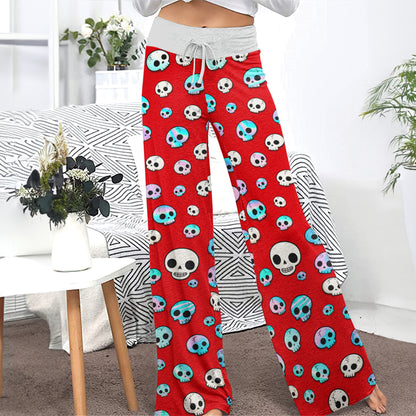 Holo Skull Blaze Pattern Women's High-waisted Wide Leg Pants