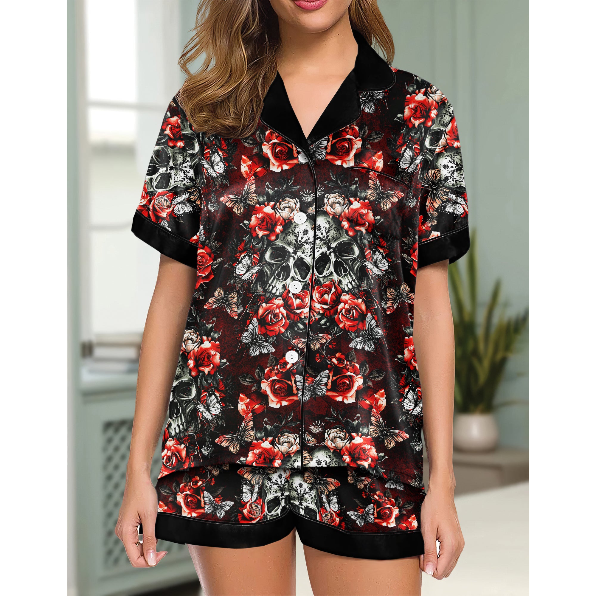Chic and stylish women's pajama set with unique design prints and statement sleeves, Soft and luxurious fabrics make this pajama set perfect for bedtime or lounging at home.