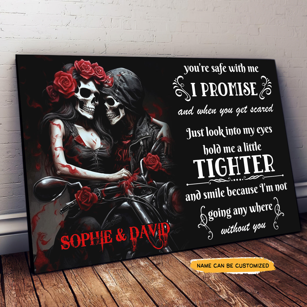 Into My Eyes - Custom Personalized Names Gothic Skull And Roses Canvas