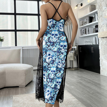 Blue Sugar Skull Flower Women's Lace Cami Sleepwear | Gothic, Punkrock, Lingerie for Women