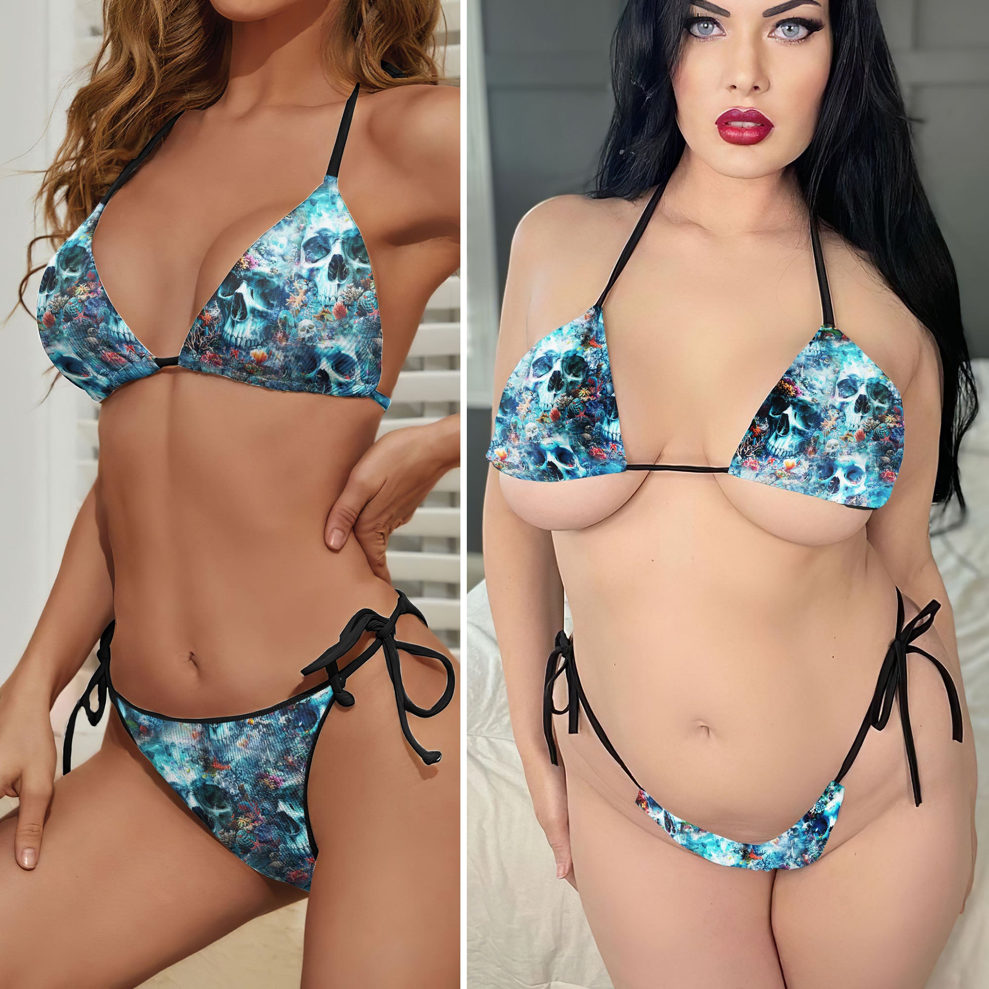 Ocean Skull Pattern Micro Triangle Bikini Swimsuit - Wonder Skull