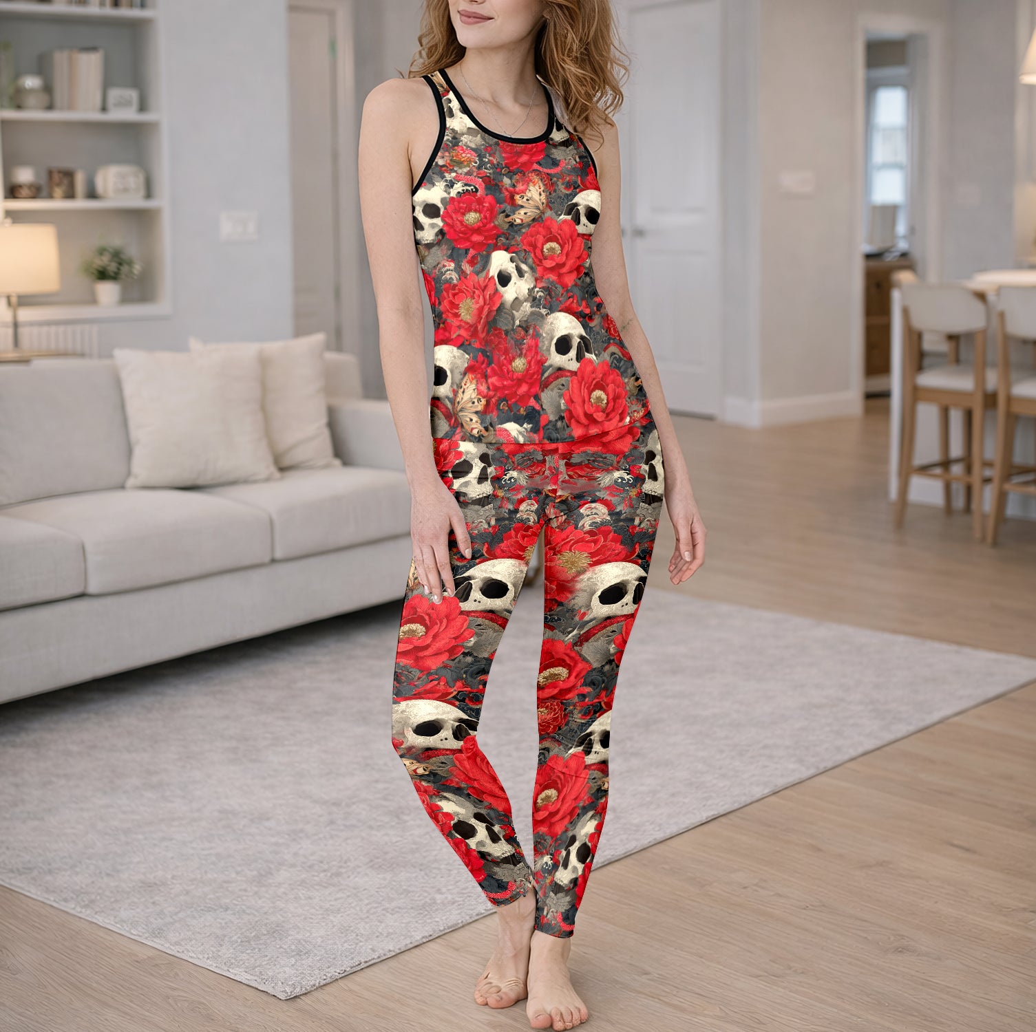 Dark Botanical Skull Art Tanktop and Legging
