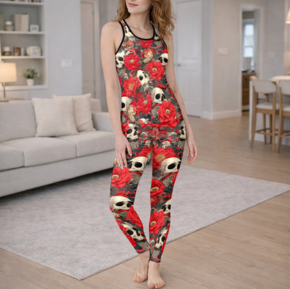 Dark Botanical Skull Art Tanktop and Legging