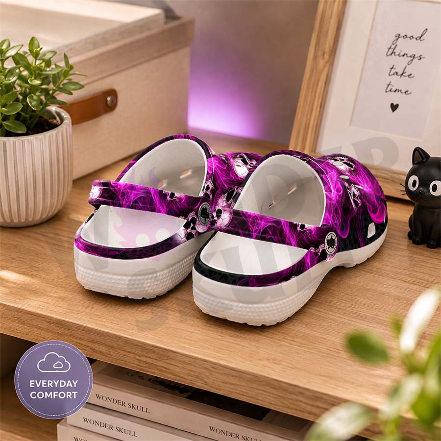 Wonder Skull Lightweight Clog Sandals are designed for all-day comfort. Featuring breathable ventilation holes, a cushioned footbed, and a pivoting heel strap, these versatile unisex clogs are perfect for use at home, outdoors, or at work — whatever your profession may be.