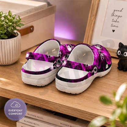 Wonder Skull Lightweight Clog Sandals are designed for all-day comfort. Featuring breathable ventilation holes, a cushioned footbed, and a pivoting heel strap, these versatile unisex clogs are perfect for use at home, outdoors, or at work — whatever your profession may be.