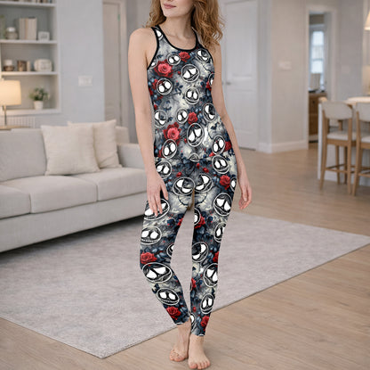 Smoke Skull Rose Pattern Tanktop and Leggings