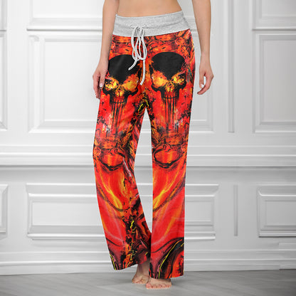 Volcanic Skull Art Women's High-waisted Wide Leg Pants