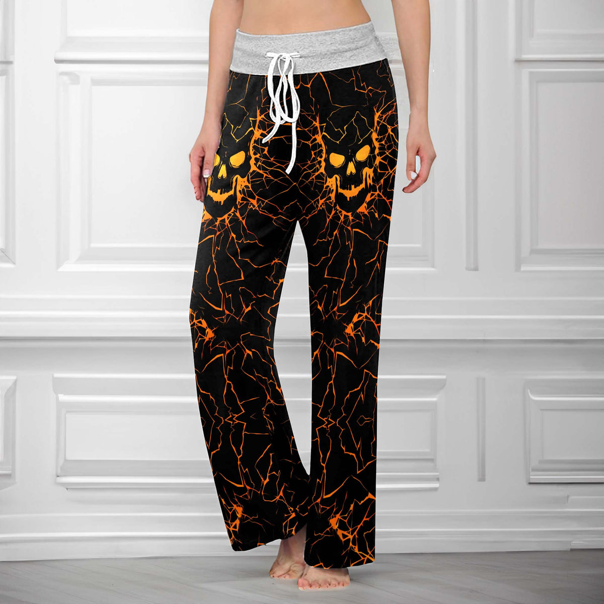 Dark Ember Skull Women's High-waisted Wide Leg Pants