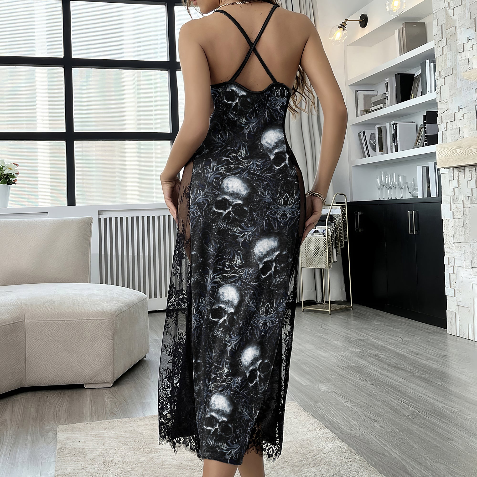 Skull Filigree Pattern Women's Lace Cami Sleepwear | Gothic, Punkrock, Lingerie for Women