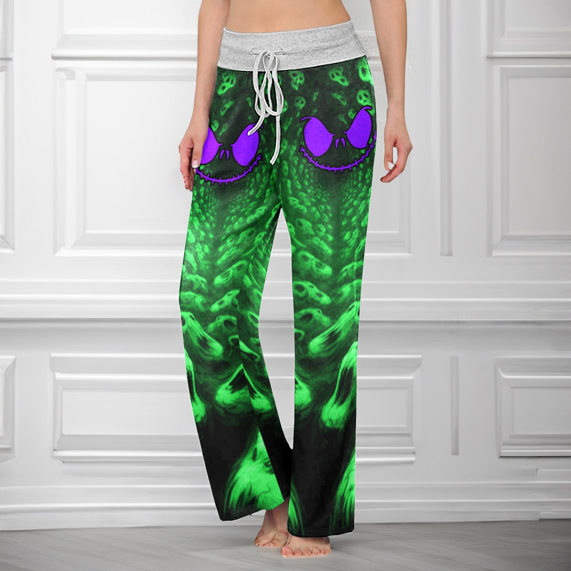 Infinite Neon Skull Art Women's High-waisted Wide Leg Pants
