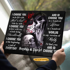 I Choose You - Custom Personalized Names Gothic Skull And Roses Canvas