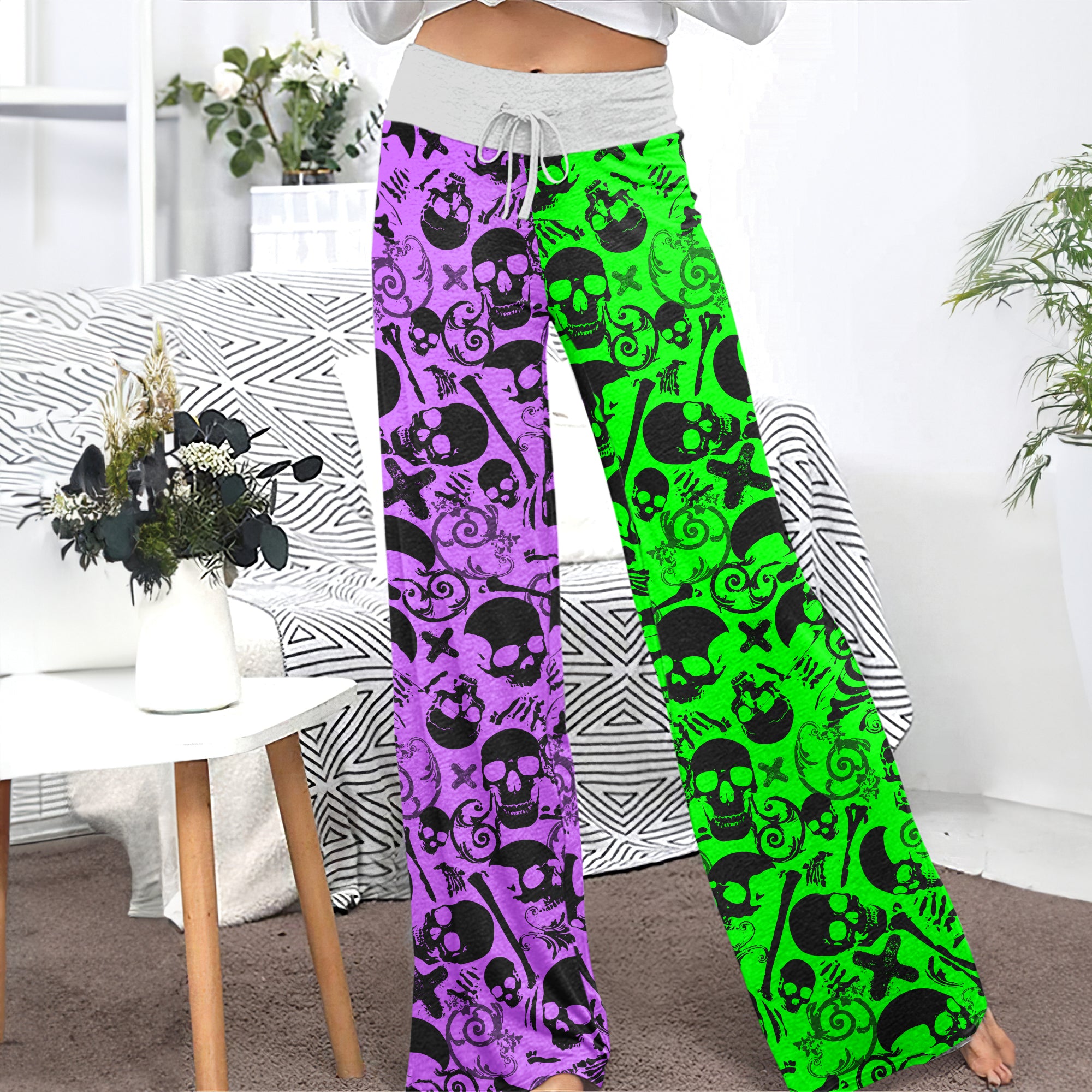 Radical Skull Graffiti Mix Women's High-waisted Wide Leg Pants