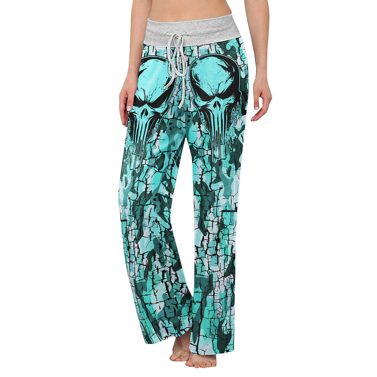 MintCream Skull Women's High-waisted Wide Leg Pants | Wonder Skull