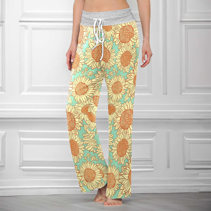 Vintage Mint Sunflower Women's High-waisted Wide Leg Pants