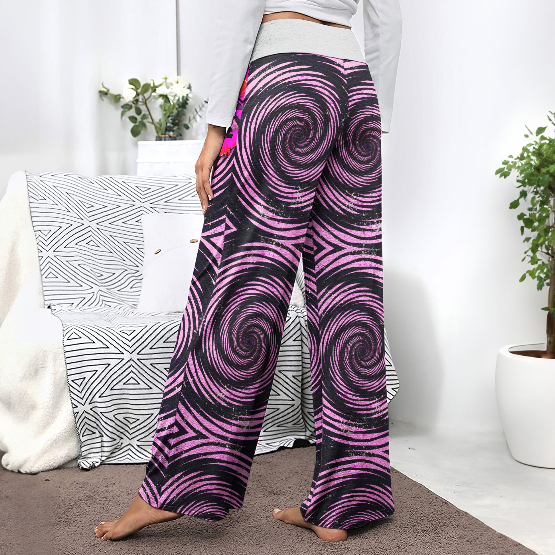 Pink Heart Skull Couple Women's High-waisted Wide Leg Pants | Wonder Skull