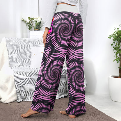 Pink Heart Skull Couple Women's High-waisted Wide Leg Pants | Wonder Skull