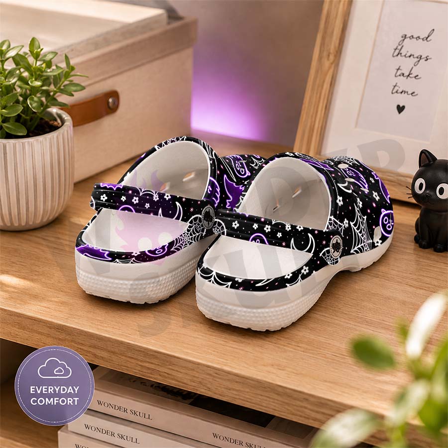 Wonder Skull Lightweight Clog Sandals are designed for all-day comfort. Featuring breathable ventilation holes, a cushioned footbed, and a pivoting heel strap, these versatile unisex clogs are perfect for use at home, outdoors, or at work — whatever your profession may be.
