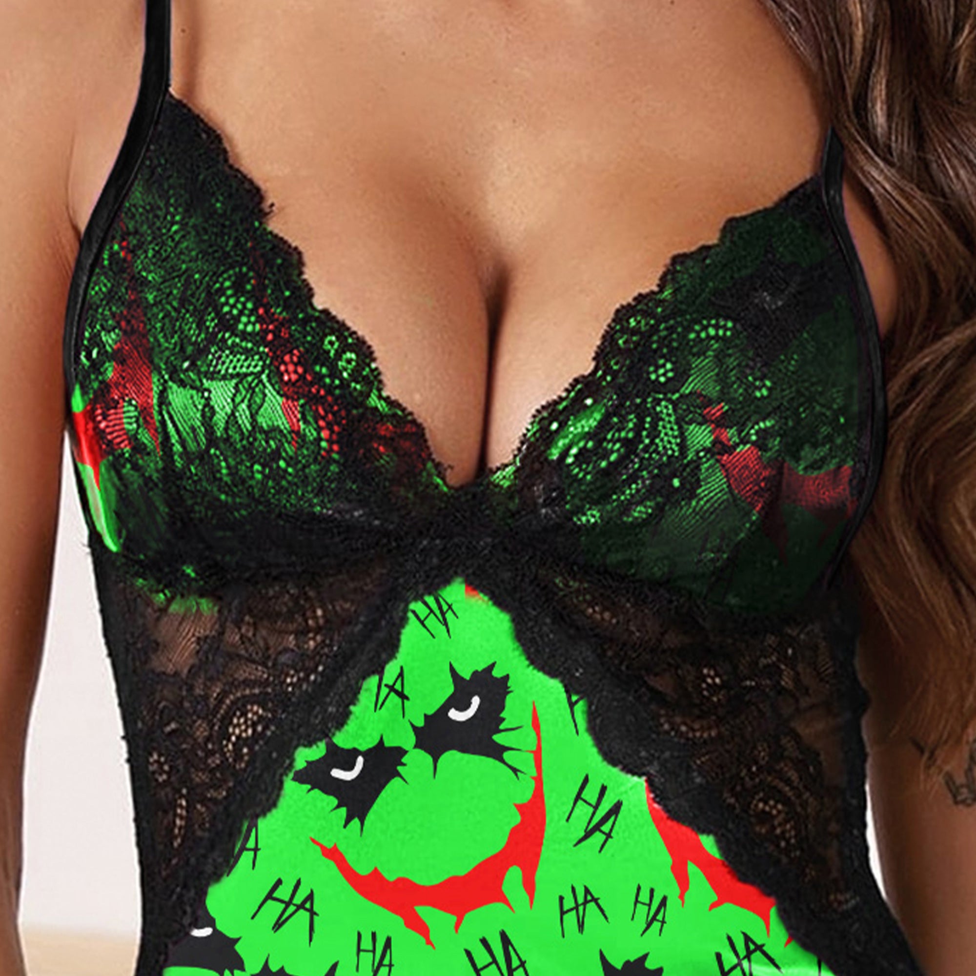 Green Smile Horror Gothic & Punkrock Women's Sleepwear | Lace Cami Dress Nightgowns