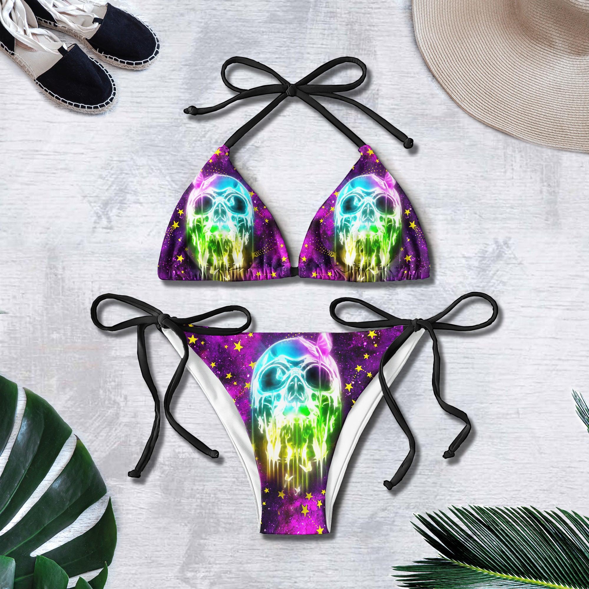 Neon Skull Butterfly Micro Triangle Bikini Swimsuit - Wonder Skull