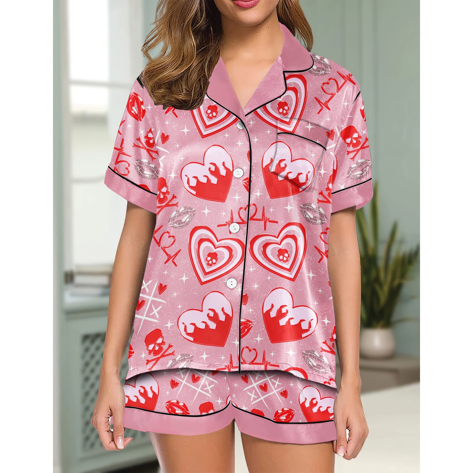 Chic and stylish women's pajama set with unique design prints and statement sleeves, Soft and luxurious fabrics make this pajama set perfect for bedtime or lounging at home.