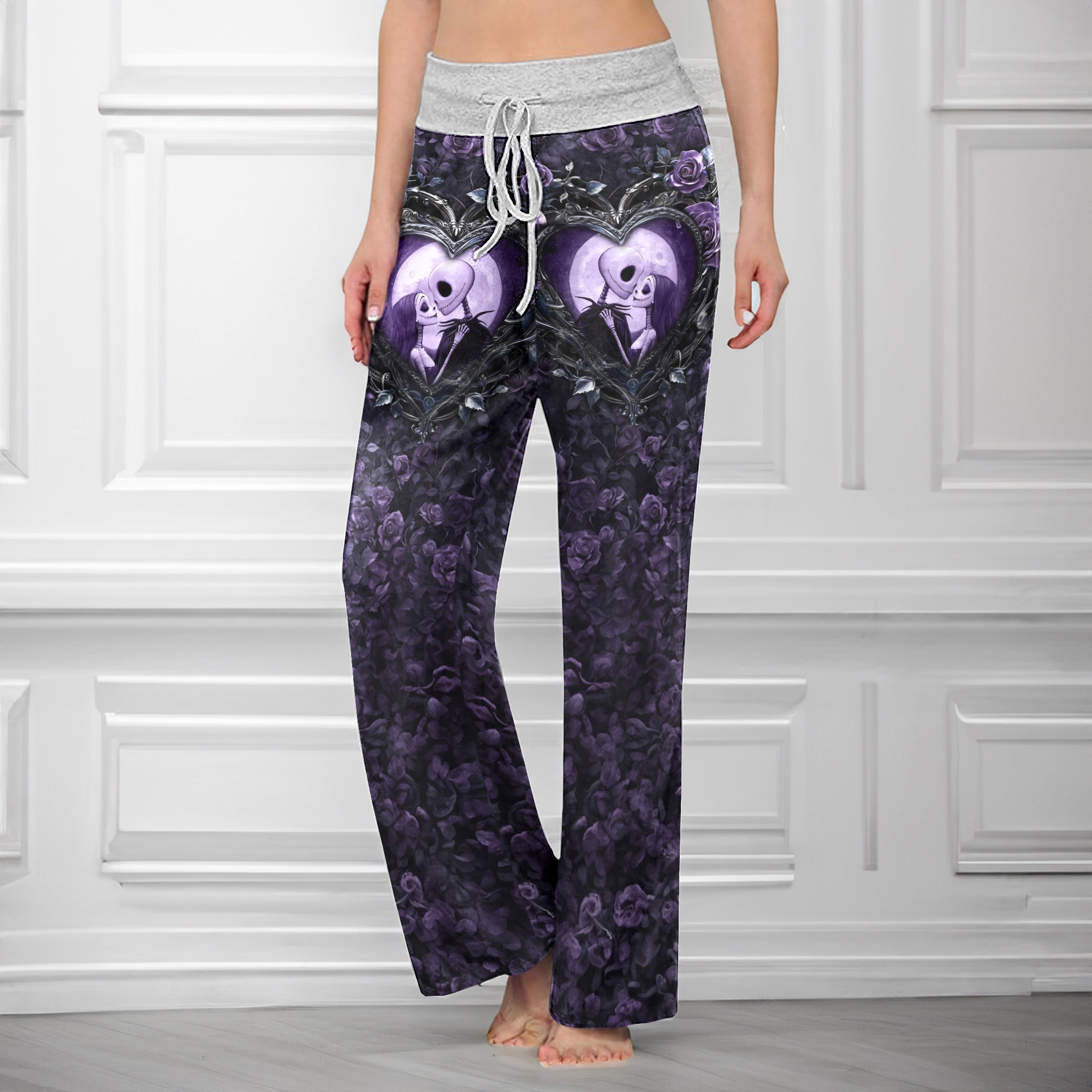 Purple Couple Moon Women's High-waisted Wide Leg Pants