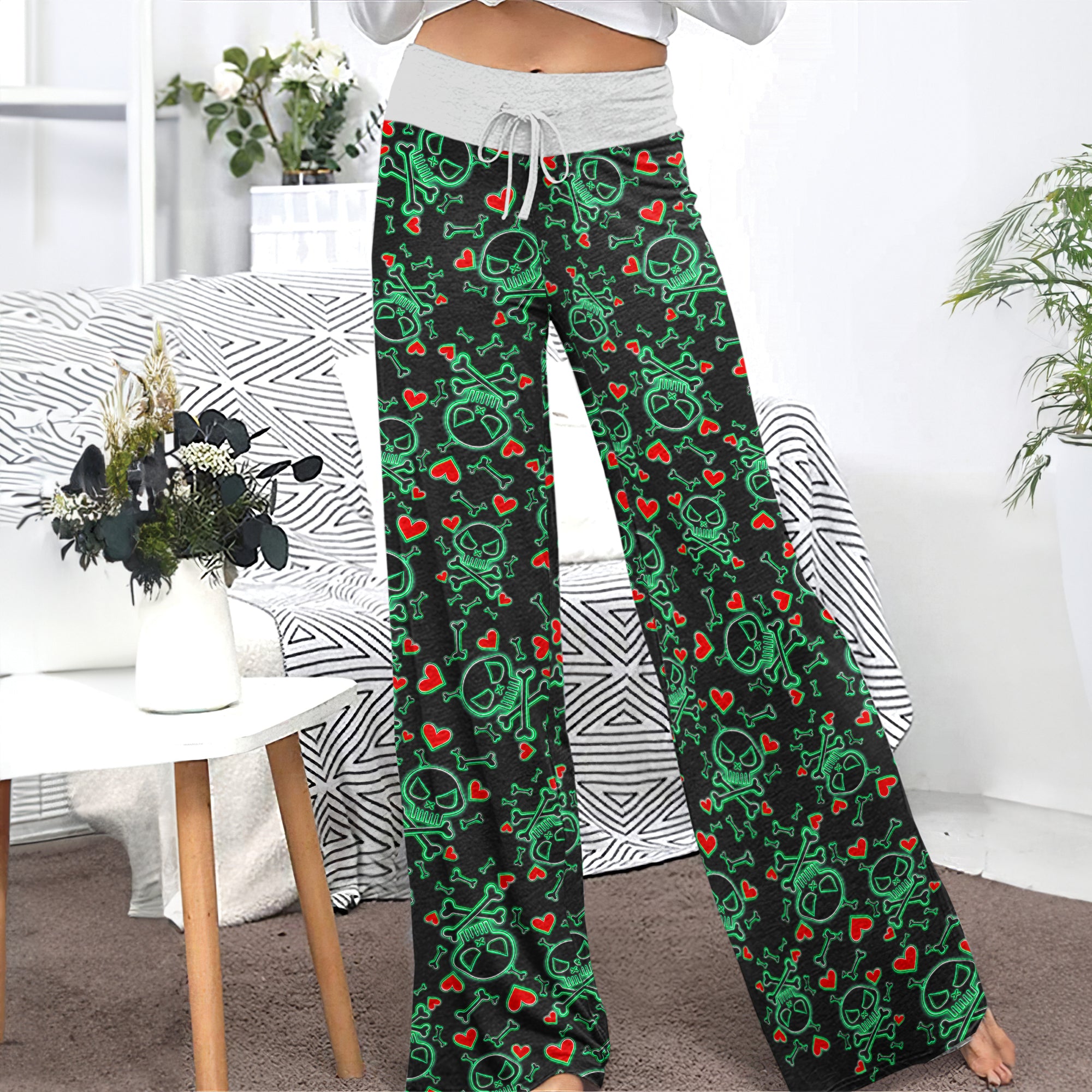 Gothic Glow Skull Rush Women's High-waisted Wide Leg Pants