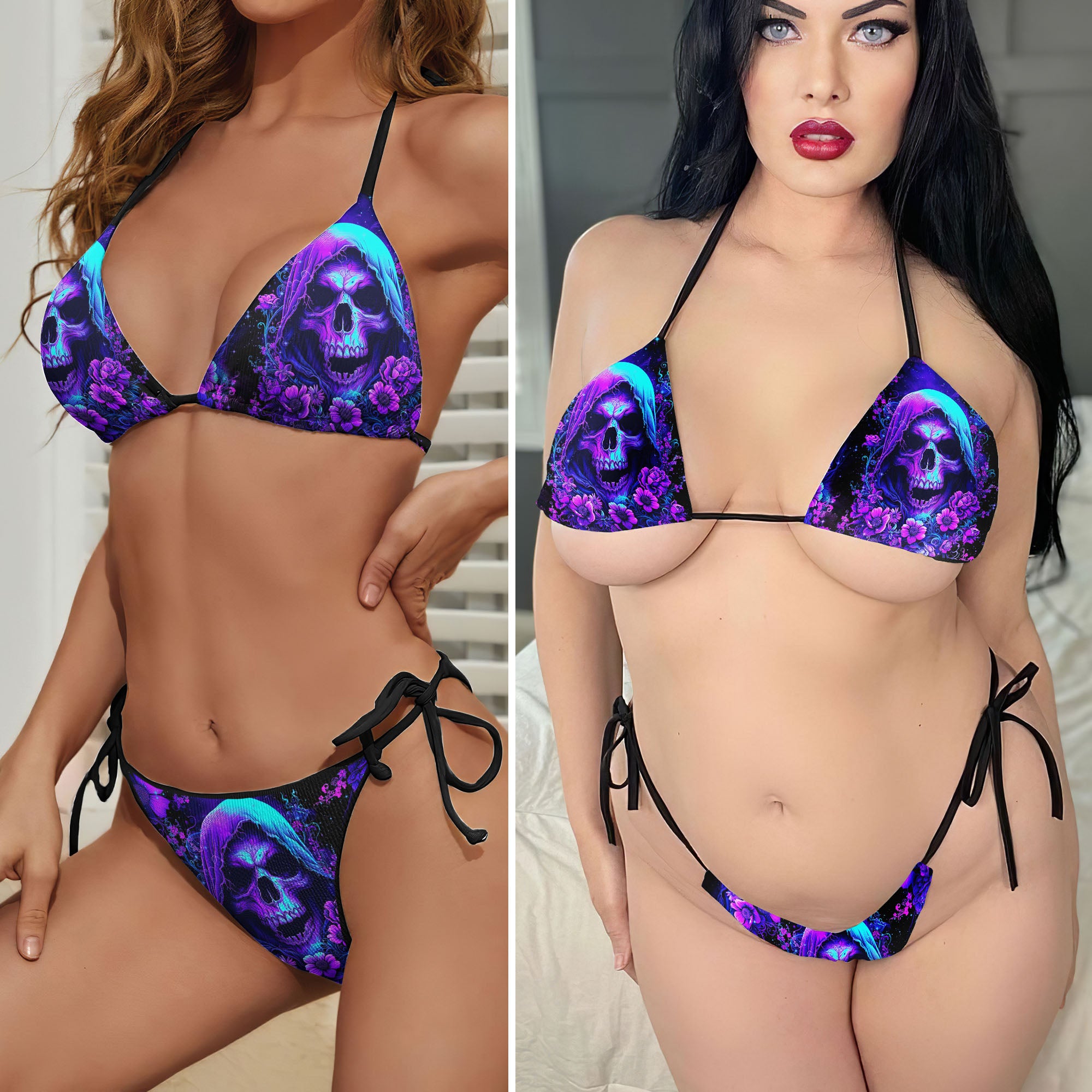 Purple Scary Skull Micro Triangle Bikini Swimsuit - Wonder Skull