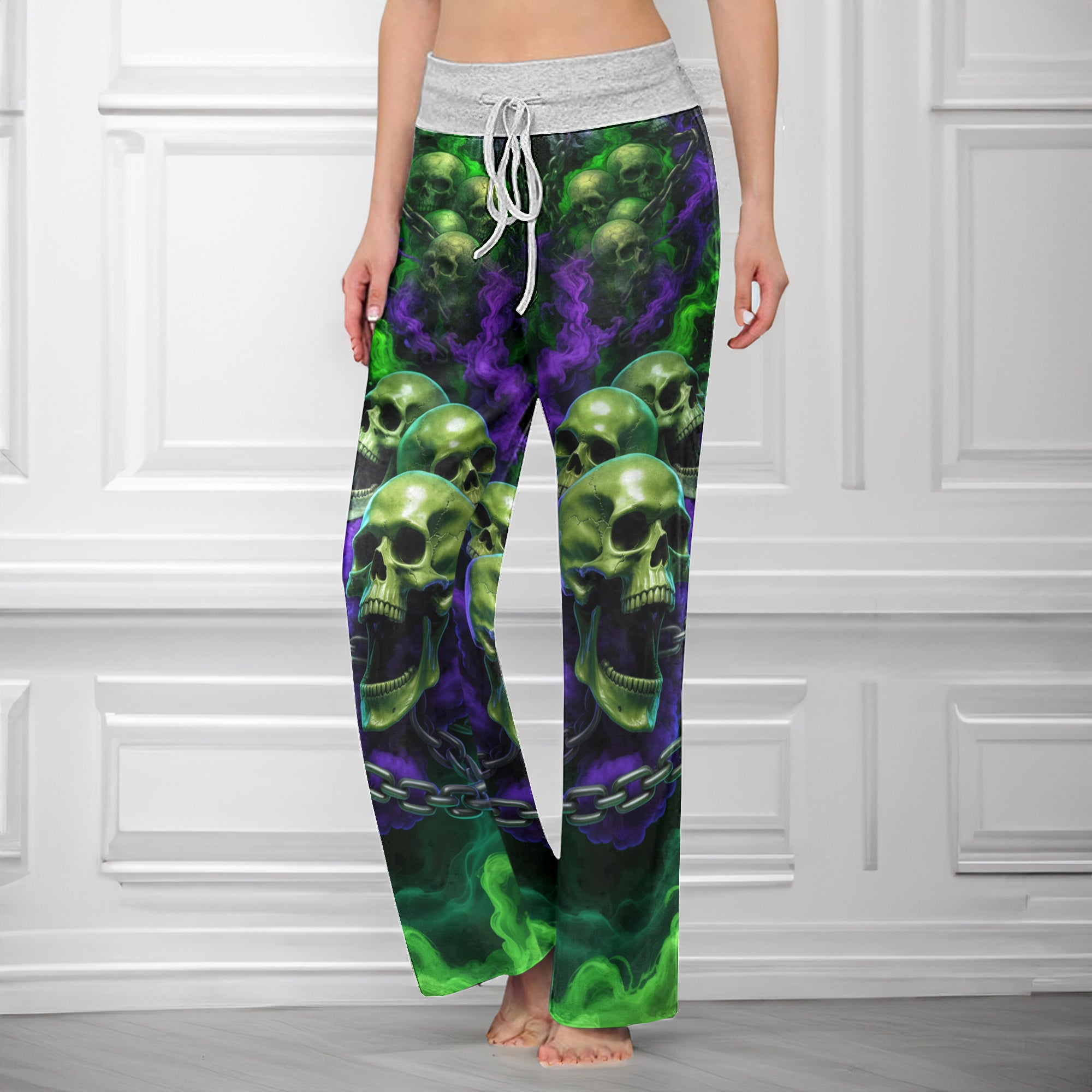Soulbound Smoke Skull Women's High-waisted Wide Leg Pants