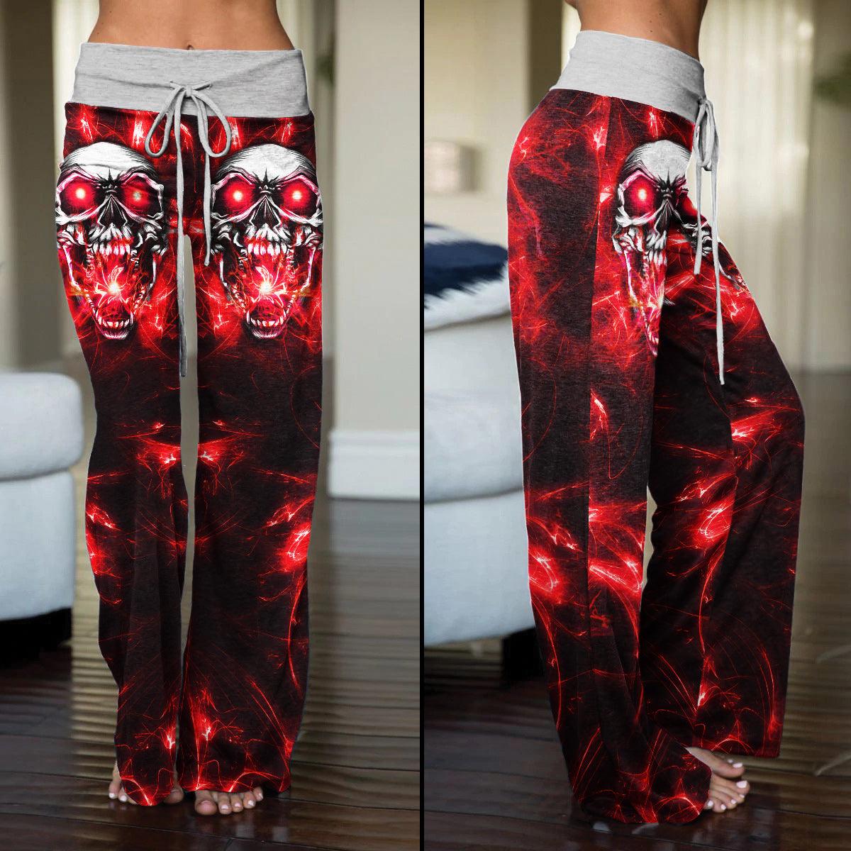 Red Energy Abstract Skull High-waisted Wide Leg Pants - Wonder Skull